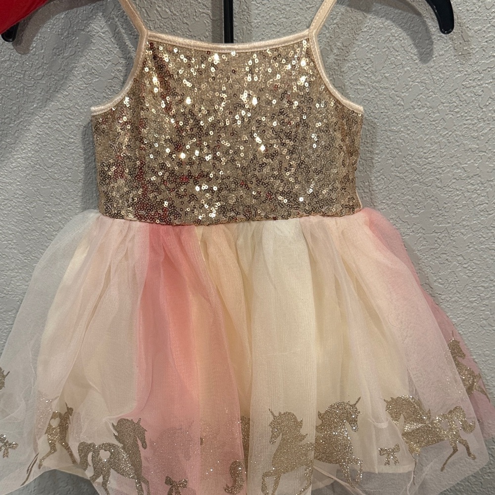 Sparkling Gold and Pink Unicorn Kids Formal Dress